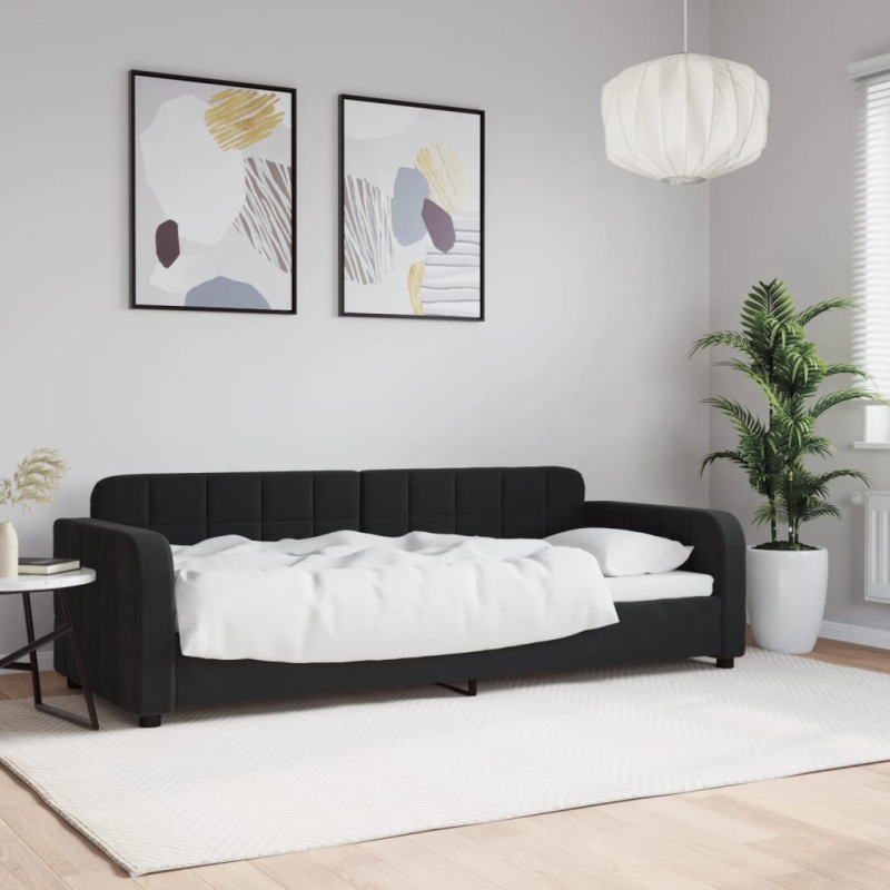 Válenda Černá Samet Černá - s přistýlkou a zásuvkou a matrací / 100 x 200 cm