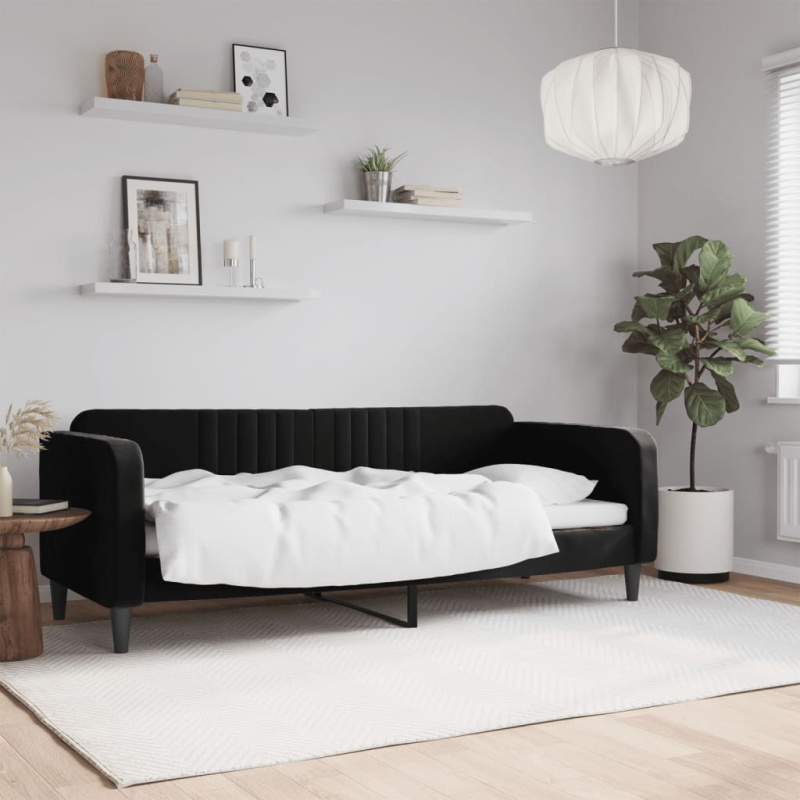 Válenda Černá Samet Černá - s přistýlkou a zásuvkou a matrací / 100 x 200 cm