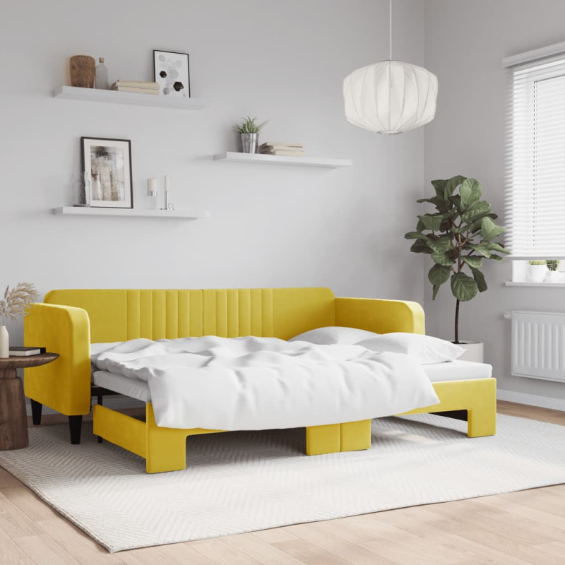 Válenda Žlutá Samet Žlutá - s přistýlkou a zásuvkou a matrací / 100 x 200 cm