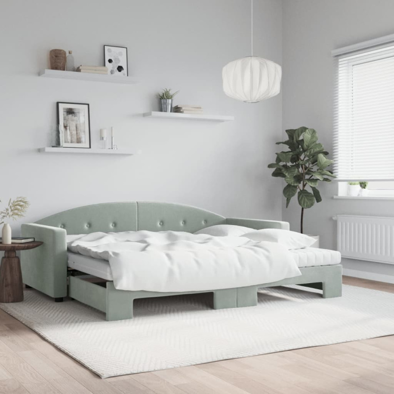 Válenda S Přistýlkou A Matracemi Samet Světle Šedá - s přistýlkou / 90 x 200 cm
