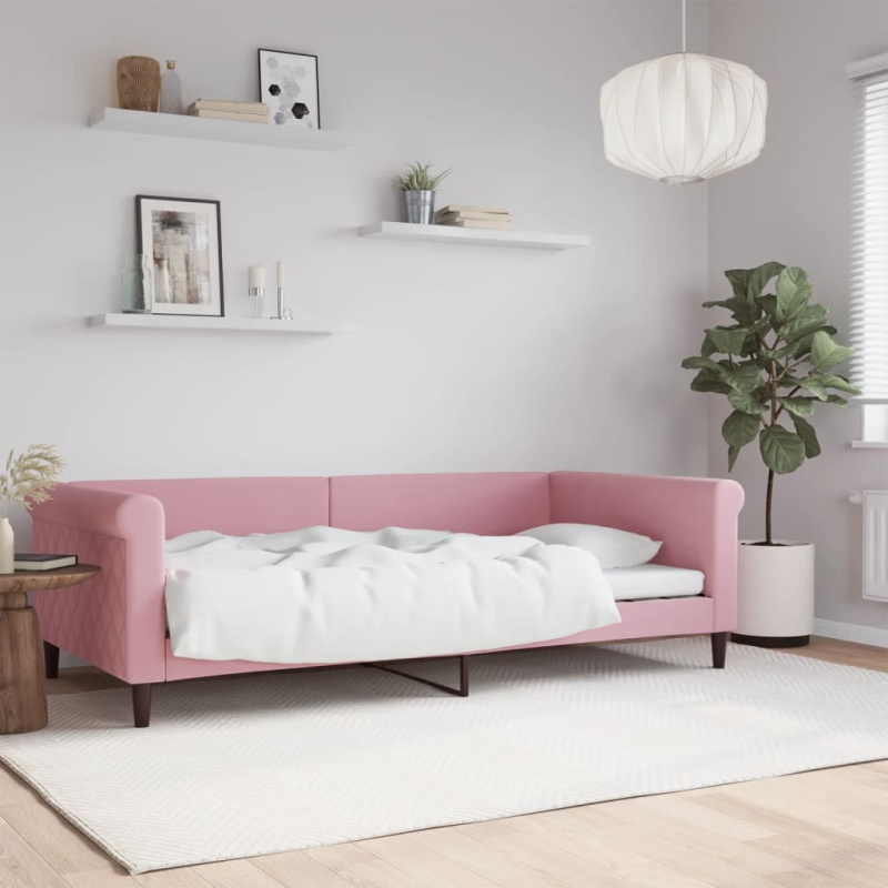 Válenda s přistýlkou a matracemi růžová 80 x 200 cm samet