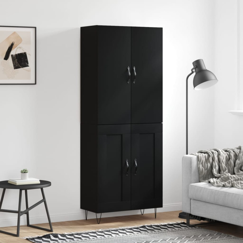 Skříň Highboard Černá 69,5 X 34 X 180 Cm Kompozitní Dřevo - Betonová šedá / 1 dřevěná dvířka 3 zásuvky