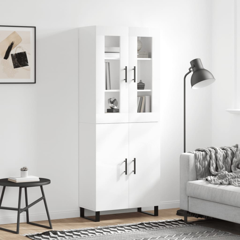 Skříň highboard lesklá bílá 69,5 x 34 x 180 cm kompozitní dřevo - Bílá / 1 dvířka 3 zásuvky