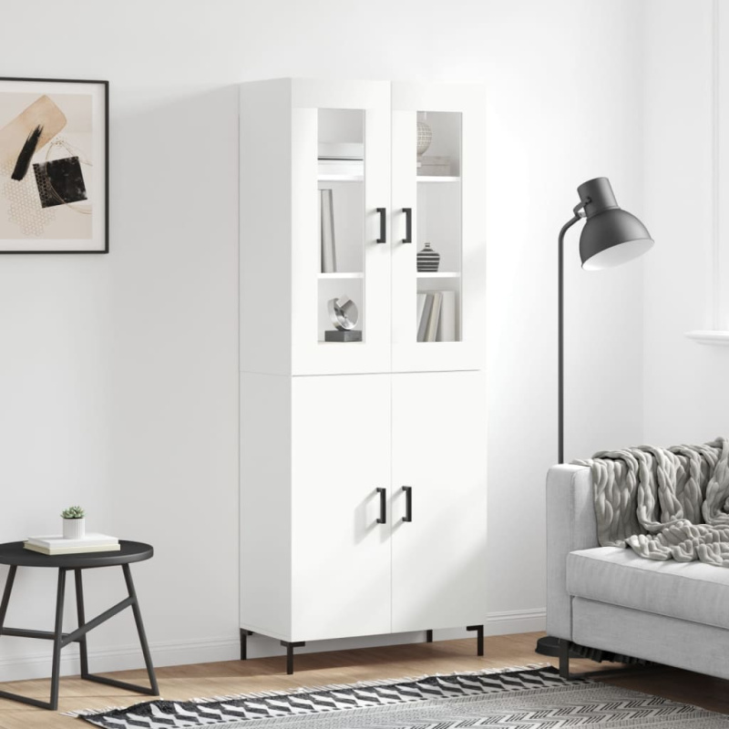 Skříň Highboard 69,5 X 34 X 180 Cm Kompozitní Dřevo - Betonová šedá / 1 prosklená dvířka 3 zásuvky