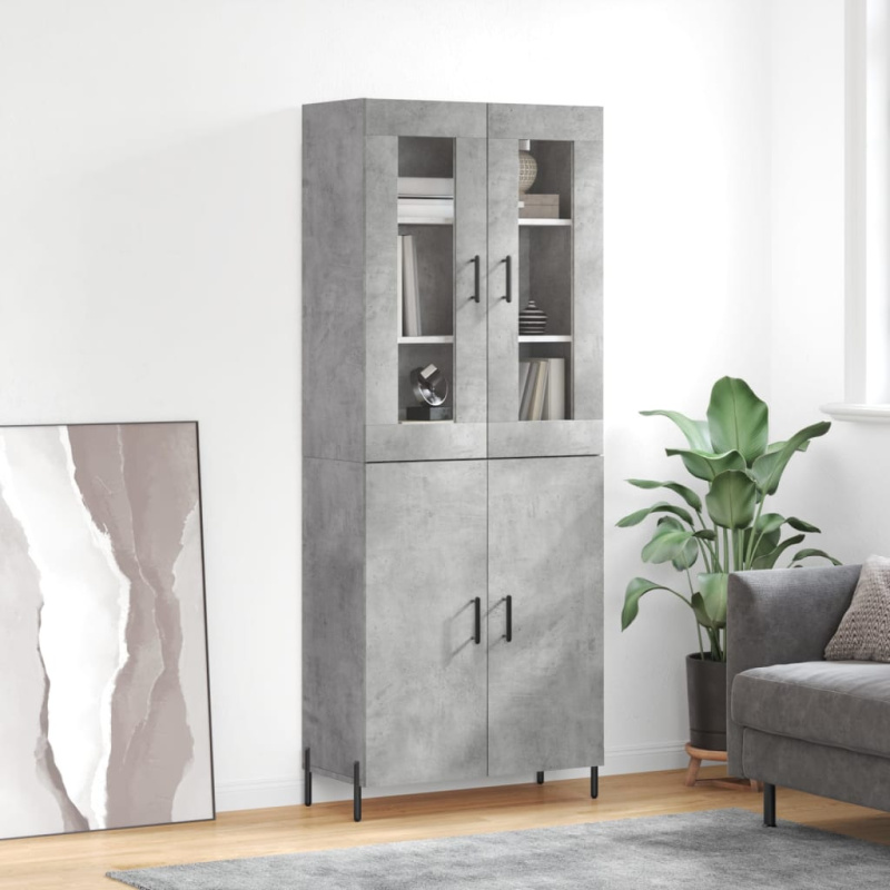 Skříň highboard betonově šedá 69,5x34x180 cm kompozitní dřevo - Šedá sonoma / 1 prosklená dvířka 3 zásuvky