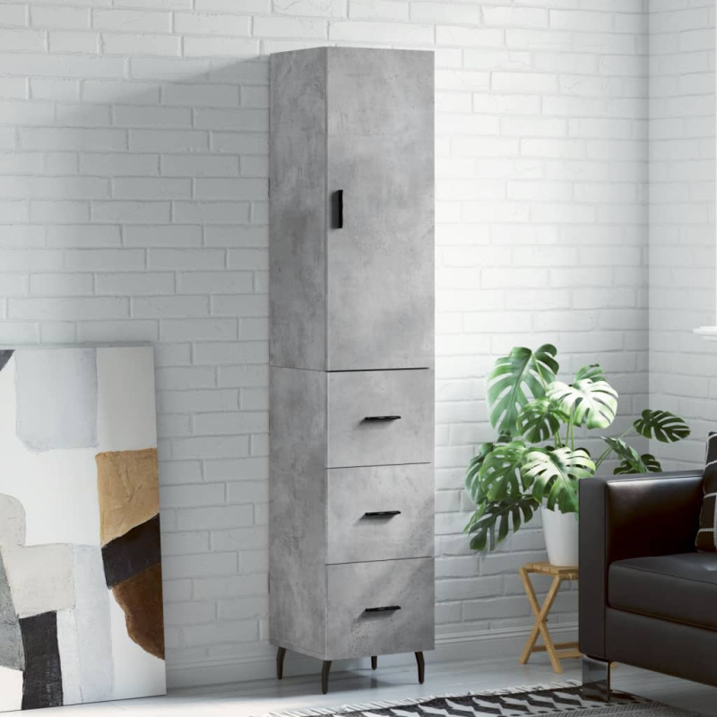 Skříň highboard betonově šedá 34,5x34x180 cm kompozitní dřevo - Kouřový dub / 1 dvířka