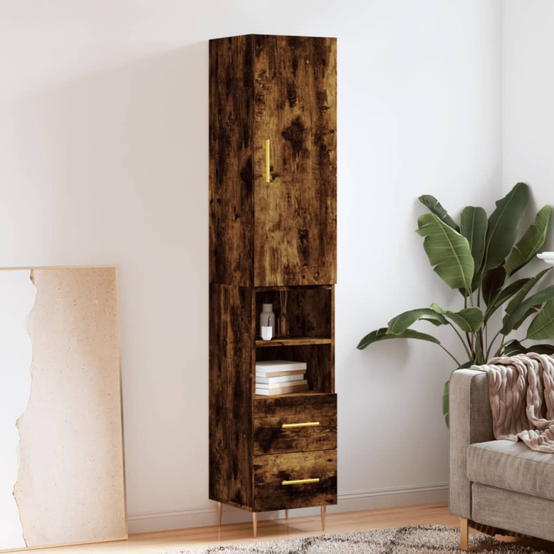 Skříň Highboard 34,5 X 34 X 180 Cm Kompozitní Dřevo - Bílá s vysokým leskem / 1 prosklená dvířka