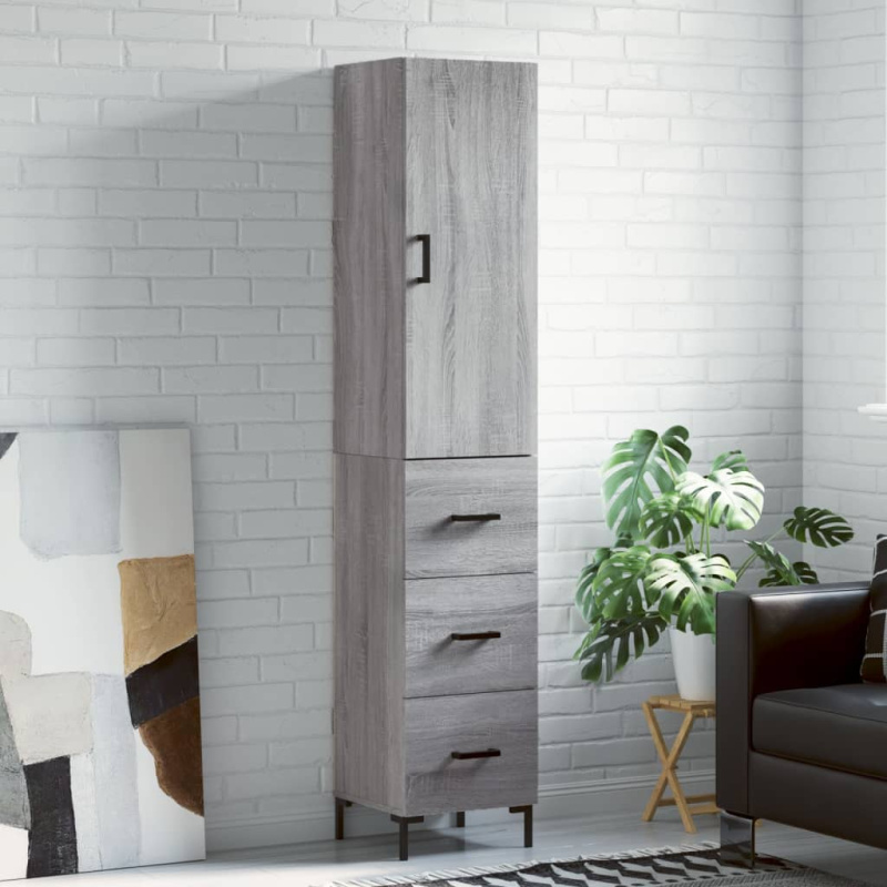 Skříň Highboard Šedá Sonoma 34,5 X 34 X 180 Cm Kompozitní Dřevo - Betonová šedá / 1 dřevěná dvířka