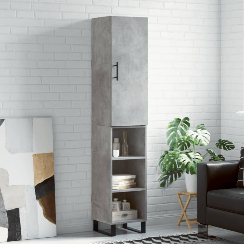 Skříň Highboard Betonově Šedá 34,5X34X180 Cm Kompozitní Dřevo - Betonová šedá / 1 dřevěná dvířka