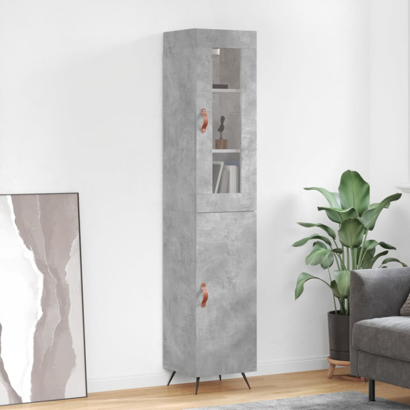 Skříň Highboard Betonově Šedá 34,5X34X180 Cm Kompozitní Dřevo - Bílá / 2 zásuvky 2 police