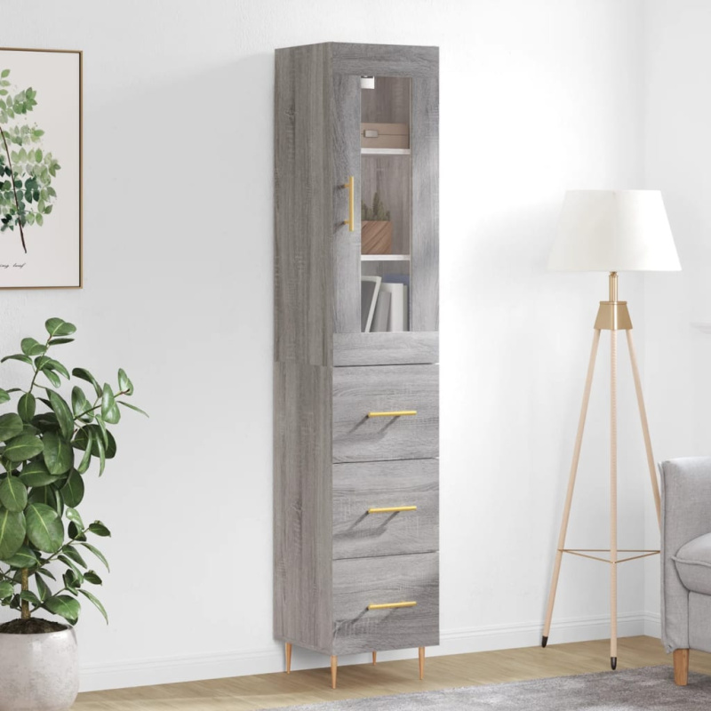 Skříň Highboard Šedá Sonoma 34,5 X 34 X 180 Cm Kompozitní Dřevo - Šedá sonoma / 1 dřevěná dvířka