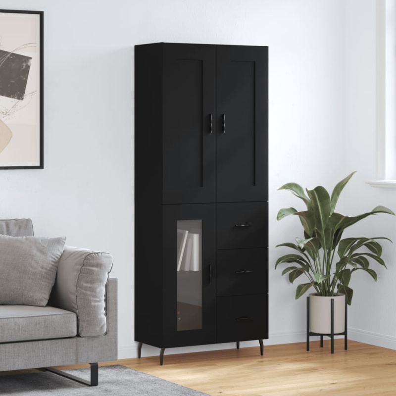 Skříň highboard černá 69,5 x 34 x 180 cm kompozitní dřevo - Kouřový dub / 2 dvířka