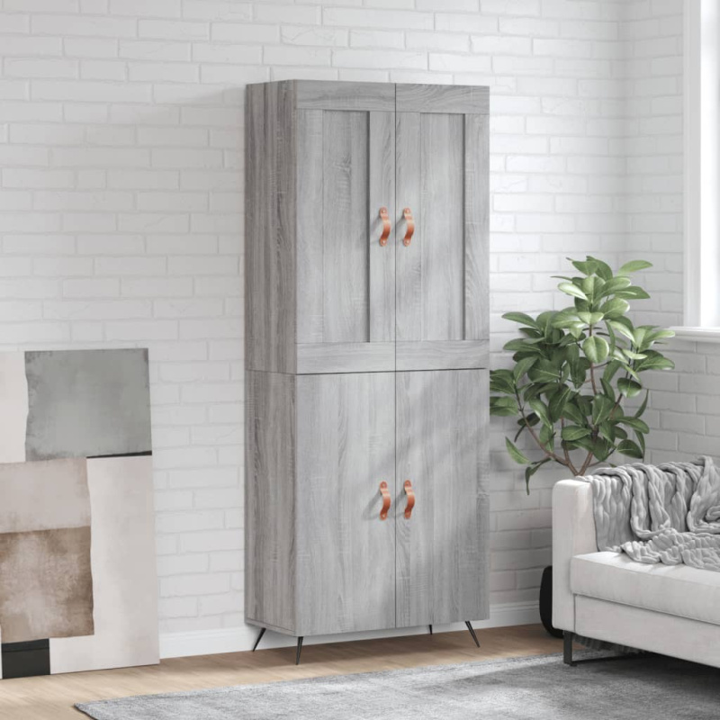 Skříň Highboard Šedá Sonoma 69,5 X 34 X 180 Cm Kompozitní Dřevo - Šedá sonoma / 1 prosklená dvířka 3 zásuvky