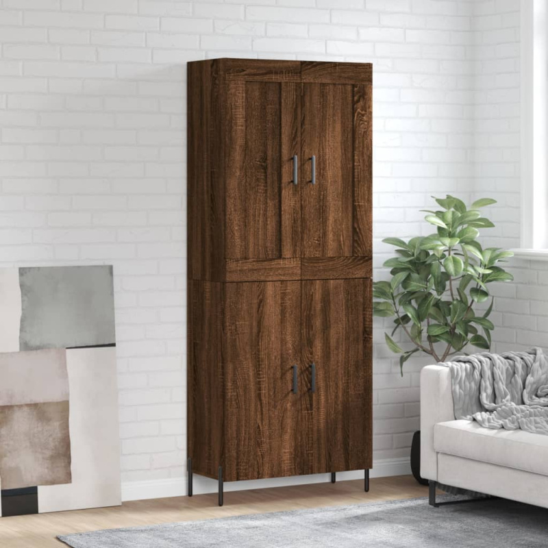 Skříň Highboard 69,5 X 34 X 180 Cm Kompozitní Dřevo - Hnědý dub / 1 prosklená dvířka 3 zásuvky