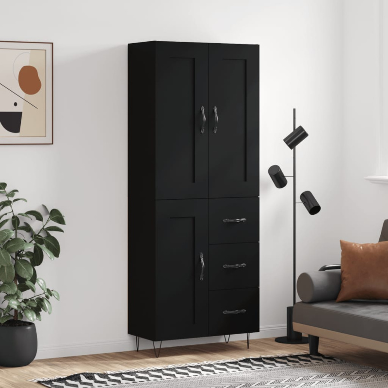 Skříň Highboard Černá 69,5 X 34 X 180 Cm Kompozitní Dřevo - dub sonoma / 1 dřevěná dvířka 3 zásuvky