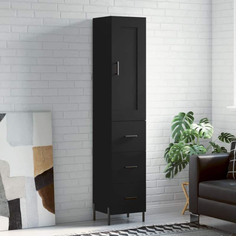 Skříň highboard černá 34,5 x 34 x 180 cm kompozitní dřevo - Kouřový dub / 1 prosklená dvířka