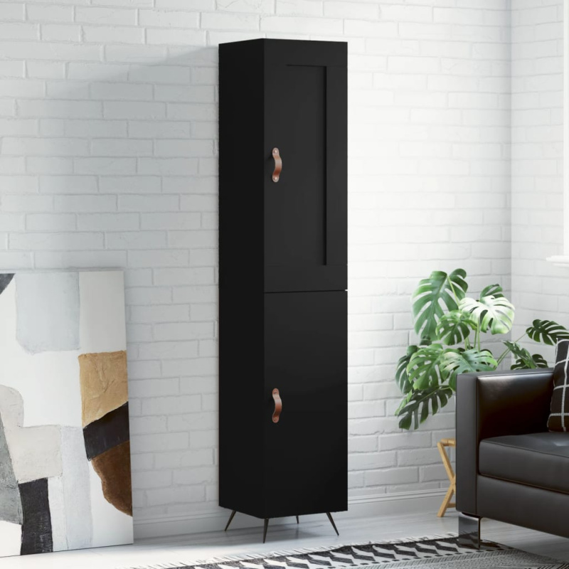 Skříň Highboard Černá 34,5 X 34 X 180 Cm Kompozitní Dřevo - Bílá s vysokým leskem / 1 dřevěná dvířka