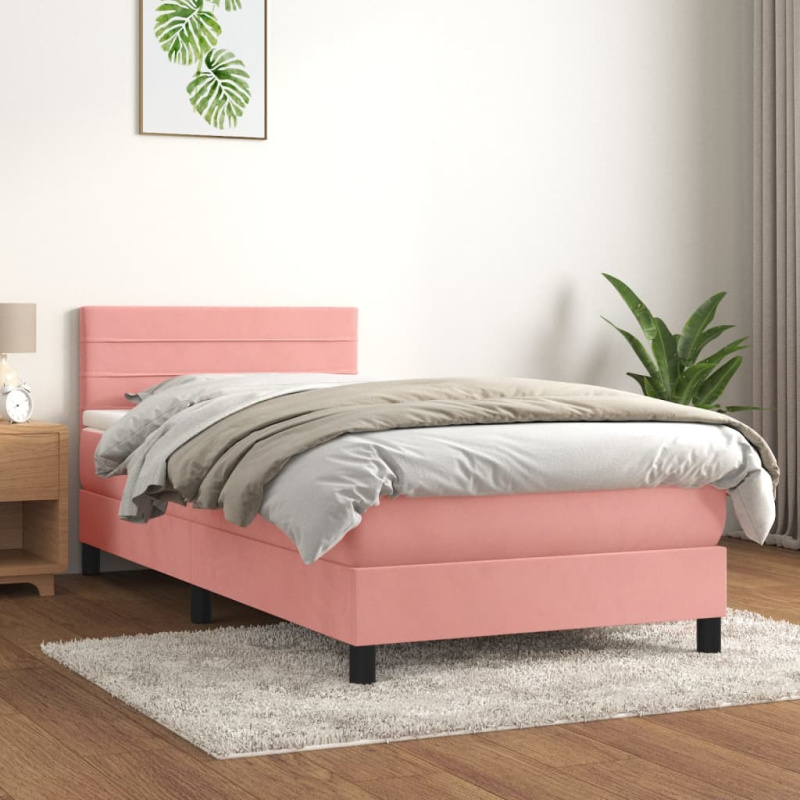 Box Spring Postel S Matrací Samet Růžová - vodorovné pruhy / 160 x 200 cm