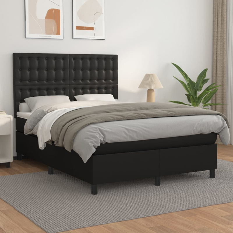 Box Spring Postel S Matrací Černá Umělá Kůže Černá - Hladký design / 160 x 200 cm
