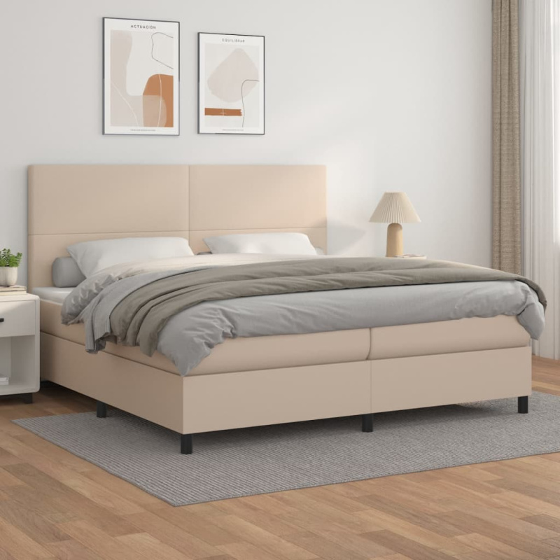 Box Spring Postel S Matrací Umělá Kůže Cappuccino - tlačítka / 100 x 200 cm