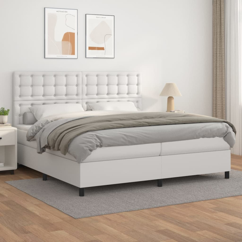 Box Spring Postel S Matrací Umělá Kůže Bílá - tlačítka / 200 x 200 cm
