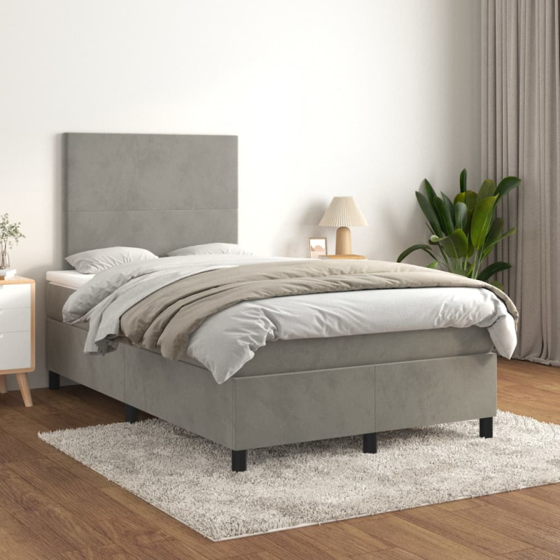 Box Spring Postel S Matrací Samet Světle Šedá - Hladký design / 100 x 200 cm