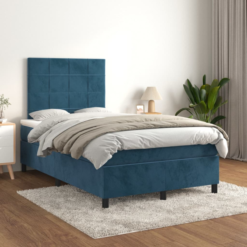 Box Spring Postel S Matrací Tmavě Modrá Samet Tmavě Moddrá - Svislé pruhy / 100 x 200 cm