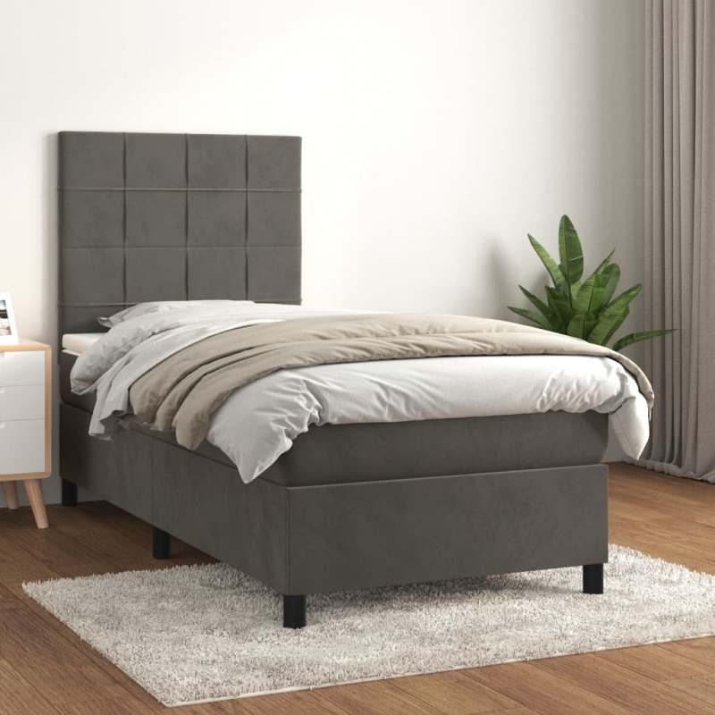 Box Spring Postel S Matrací Samet Tmavě Šedá - Svislé pruhy / 160 x 200 cm