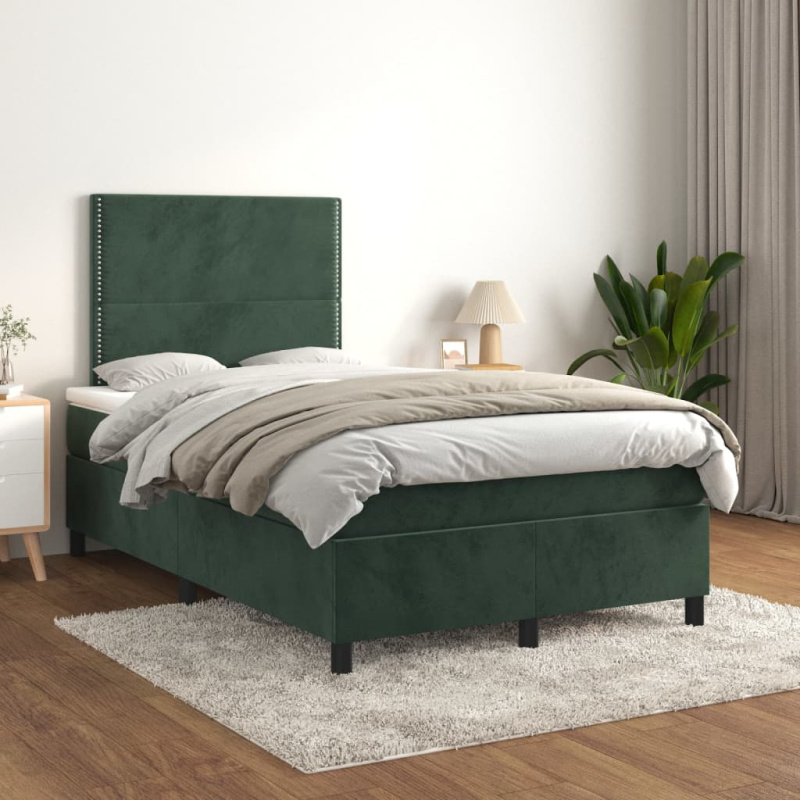 Box Spring Postel S Matrací Samet Tmavě Zelená - Svislé pruhy / 160 x 200 cm