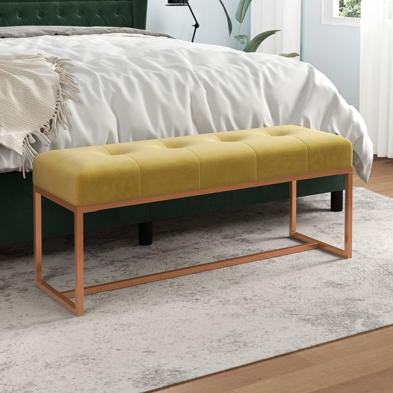 Lavice Hořčicově Žlutá 110 X 36 X 45 Cm Samet - Tmavě zelená