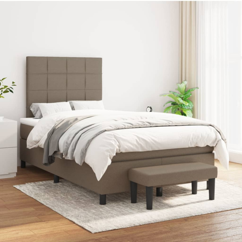 Box Spring Postel S Matrací Textil Taupe - Svislé pruhy / 120 x 200 cm