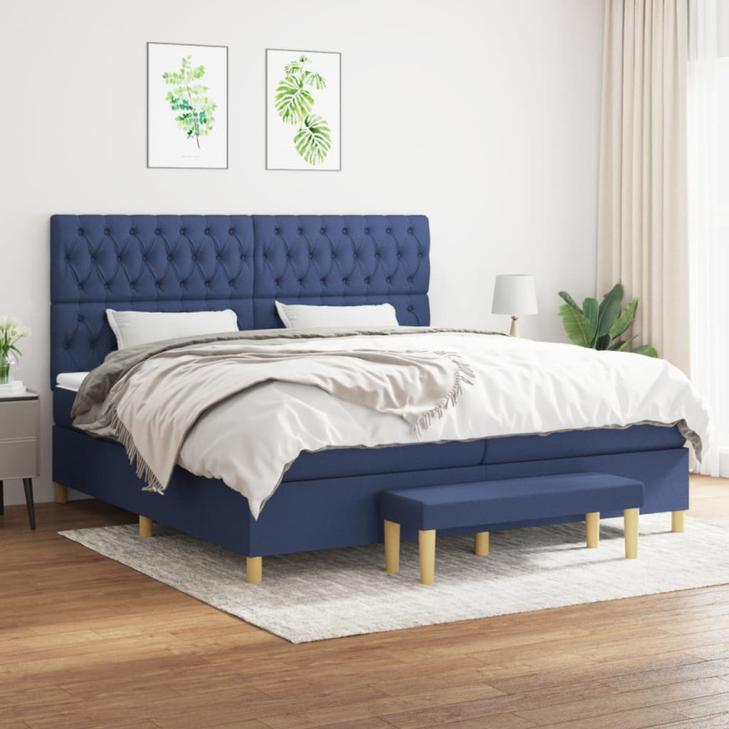 Box Spring Postel S Matrací Textil Modrá - Svislé pruhy / 120 x 200 cm
