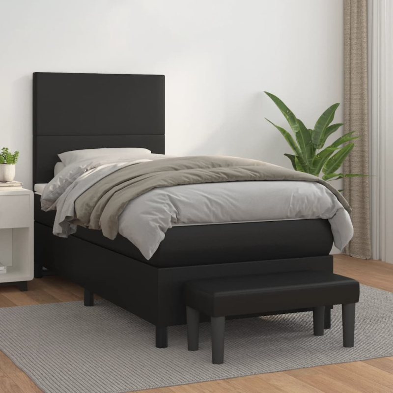 Box Spring Postel S Matrací Černá Umělá Kůže Černá - Hladký design / 140 x 200 cm