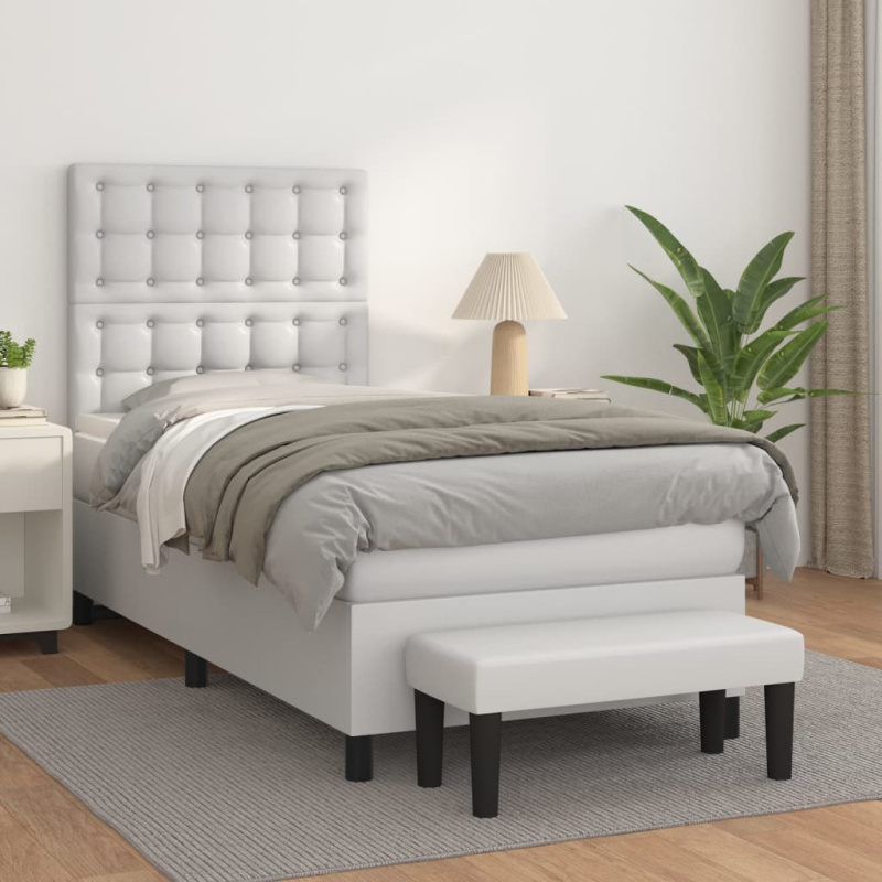 Box Spring Postel S Matrací Umělá Kůže Bílá - tlačítka / 200 x 200 cm