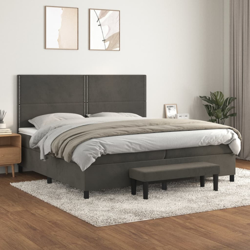Box Spring Postel S Matrací Samet Tmavě Šedá - Prošívaný design / 180 x 200 cm