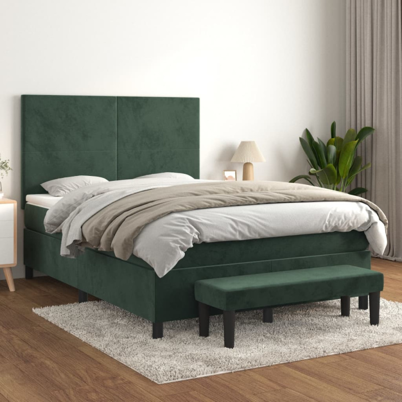 Box Spring Postel S Matrací Samet Tmavě Zelená - tlačítka / 140 x 190 cm