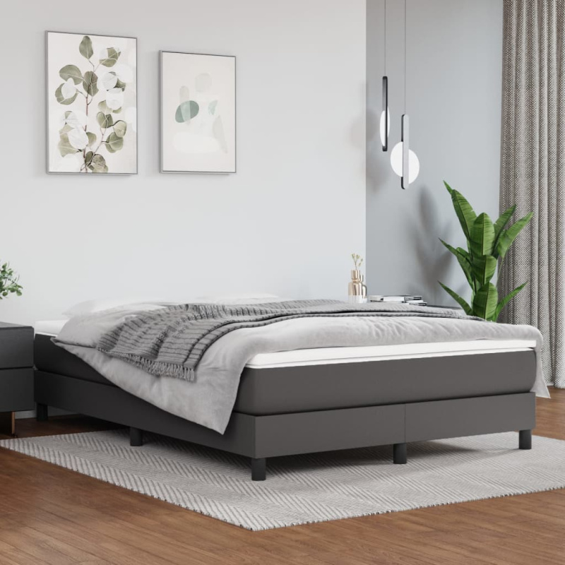 Box Spring Postel S Matrací Šedá Umělá Kůže Šedá - 140 x 200 cm / 25 cm