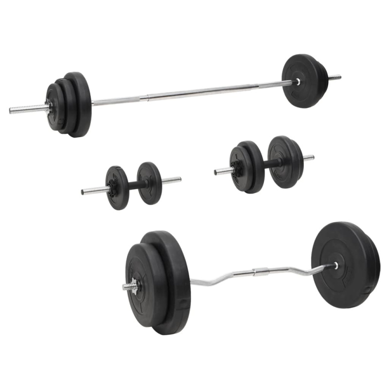 Sada Obouruční A Jednoručních Činek Se Závažím - 120 kg / Rovná tyč   super lomená tyč   tyč na činky