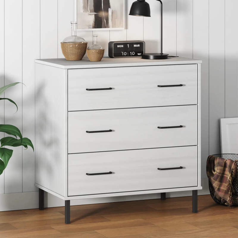 Příborník Se 3 Zásuvkami Bílý 77X40X79,5 Cm Masivní Dřevo Oslo - Šedá