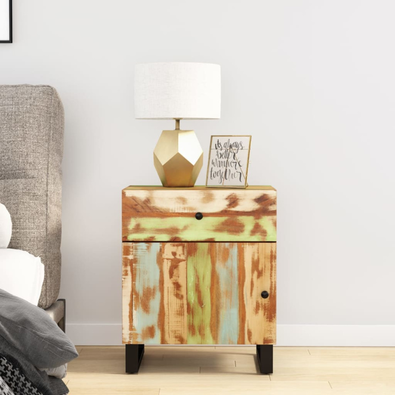 Noční Stolek 50X33X60 Cm Masivní Recyklované A Kompozitní Dřevo - Vícebarevný