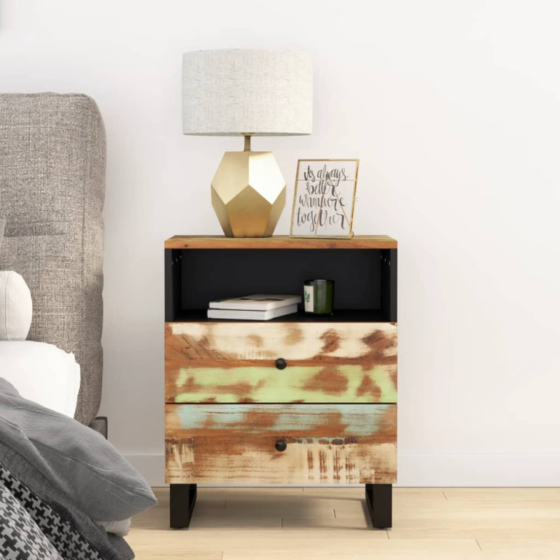 Noční Stolek 50X33X62 Cm Masivní Recyklované A Kompozitní Dřevo - Vícebarevný