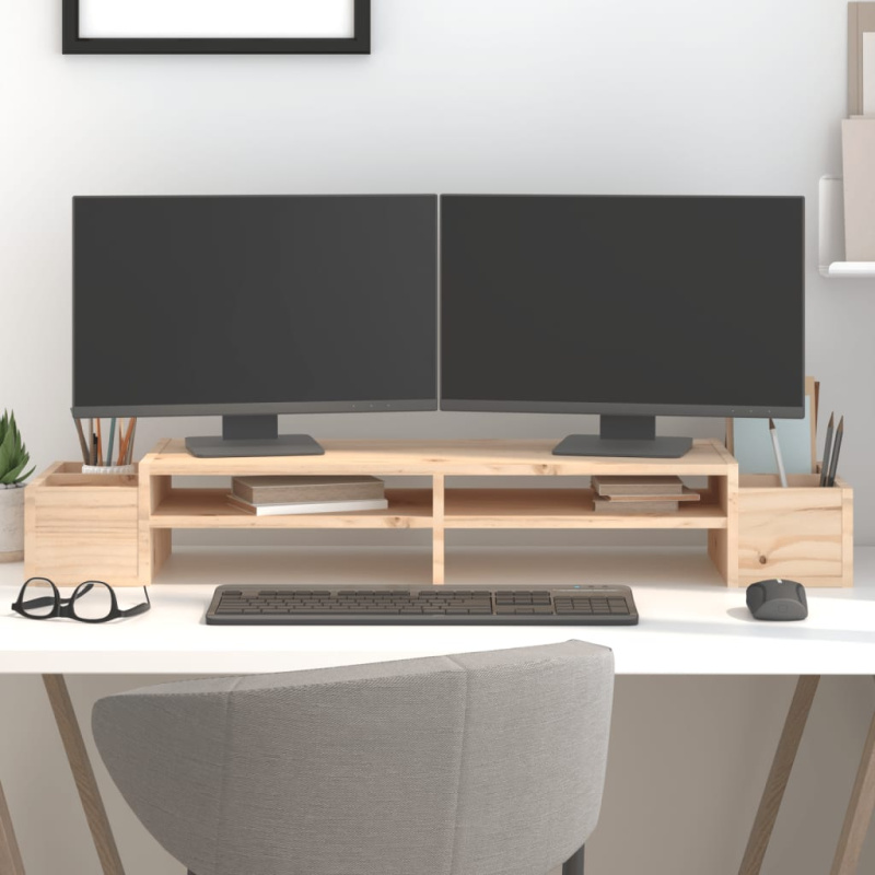 Stojan Na Monitor 100 X 27,5 X 15 Cm Masivní Borové Dřevo - Přírodní / 100 x 27.5 x 15 cm