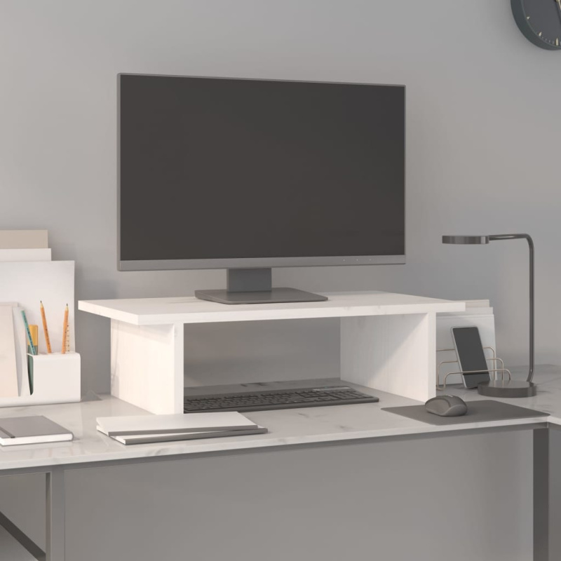 Stojan Na Monitor Bílý Masivní Borové Dřevo - Přírodní / 50 x 27 x 15 cm