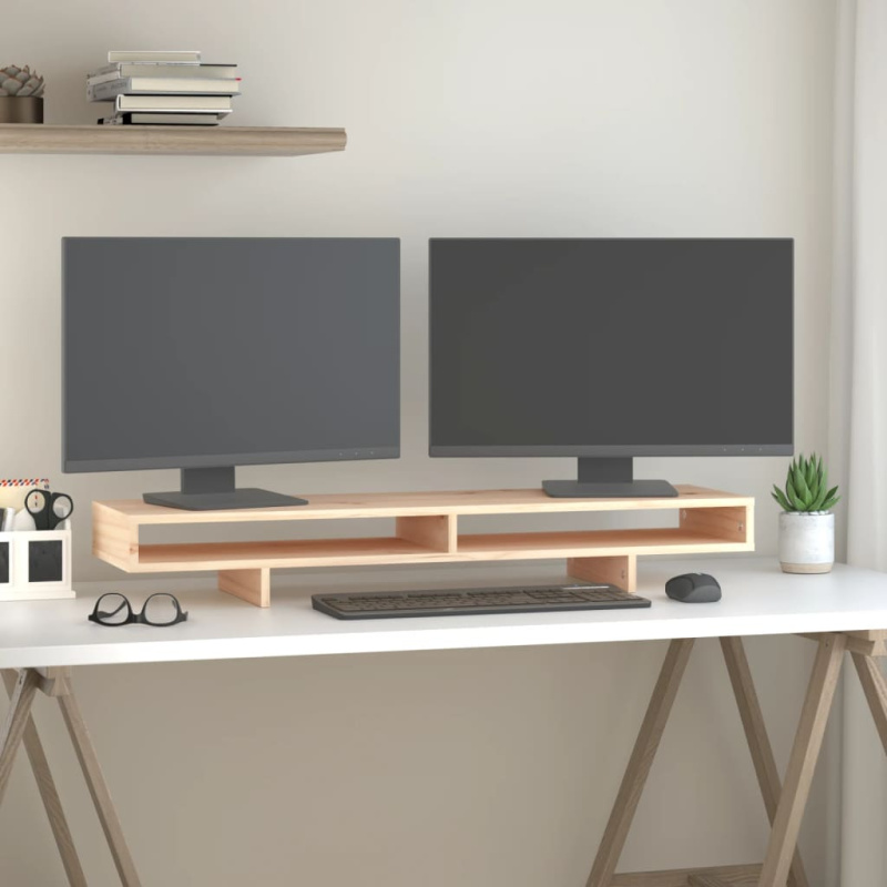 Stojan Na Monitor Masivní Borové Dřevo - Bílá / 100 x 27 x 14 cm
