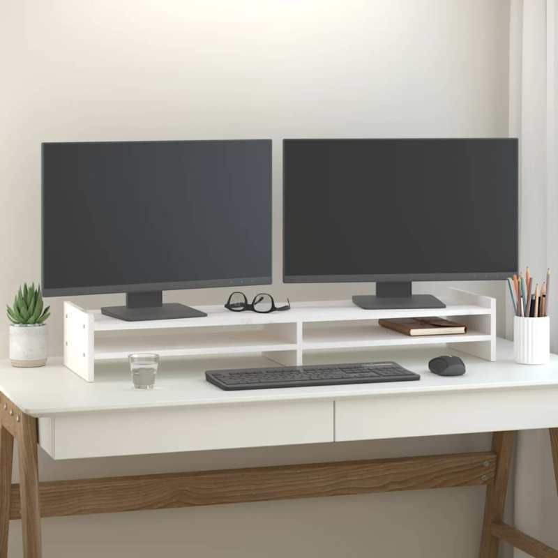 Stojan Na Monitor Bílý Masivní Borové Dřevo - Přírodní / 50 x 27 x 15 cm