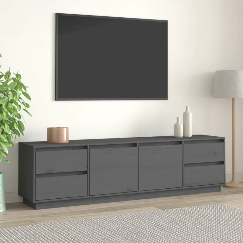 Tv Skříňka Šedá 176X37X47,5 Cm Masivní Borové Dřevo - Šedá