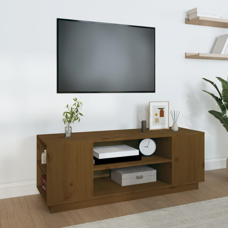 Tv Skříňka Medově Hnědá 110X35X40,5 Cm Masivní Borové Dřevo - Černá