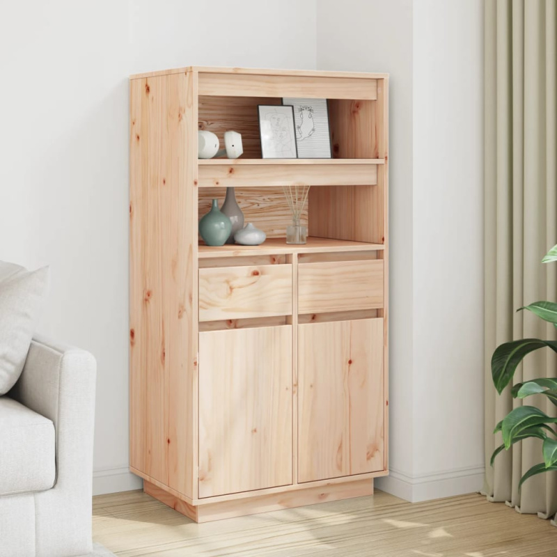 Skříň Highboard 60 X 40 X 116,5 Cm Masivní Borové Dřevo - Šedá