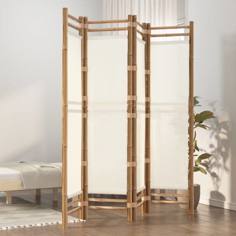 Skládací 4Panelový Paraván 160 Cm Bambus A Plátno - Černá / 200 x 180 cm