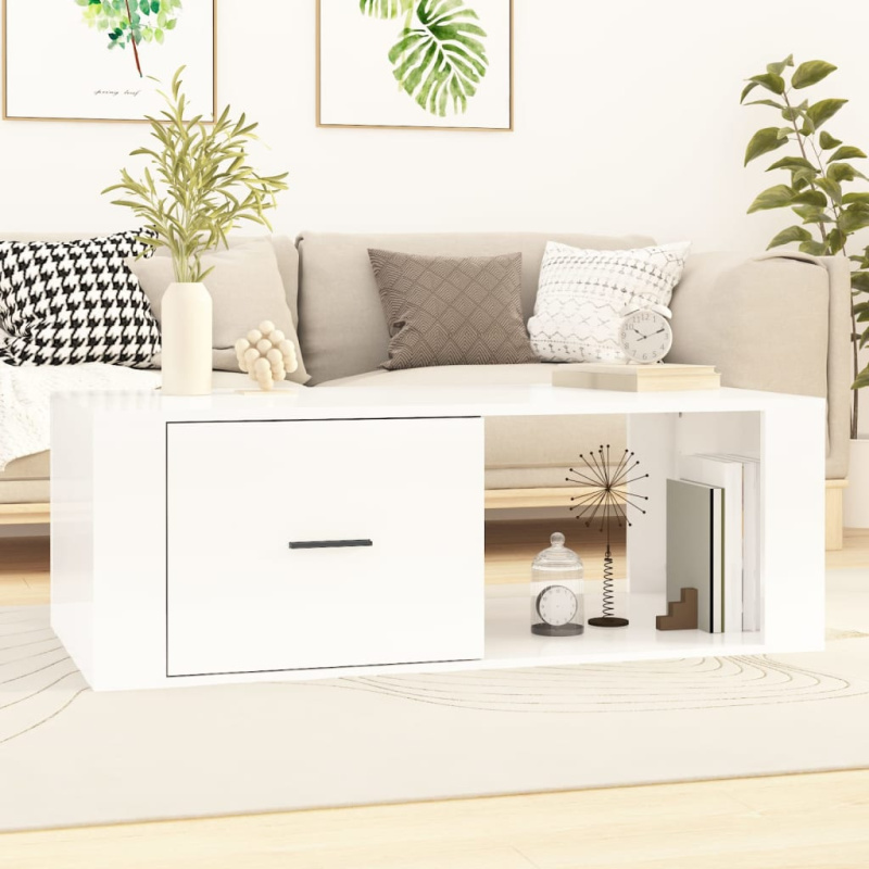 Konferenční Stolek Lesklý Bílý 100X50,5X35 Cm Kompozitní Dřevo - Bílá s vysokým leskem